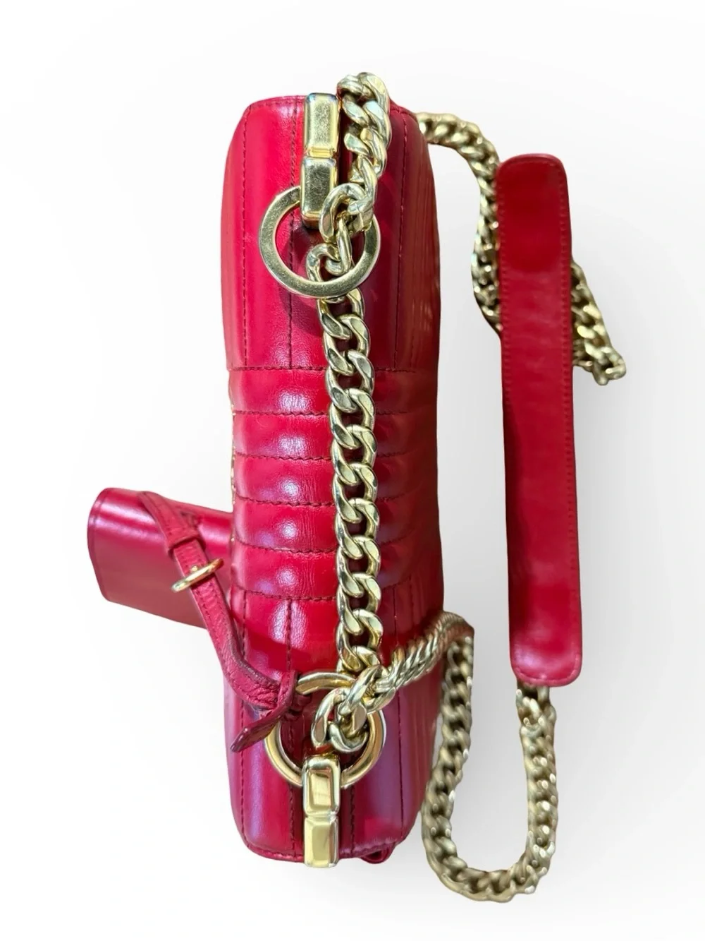 Prada Diagramme Quilted Leather Shoulder Bag in Red with Chain Strap Crossbody - Picture 12 of 16